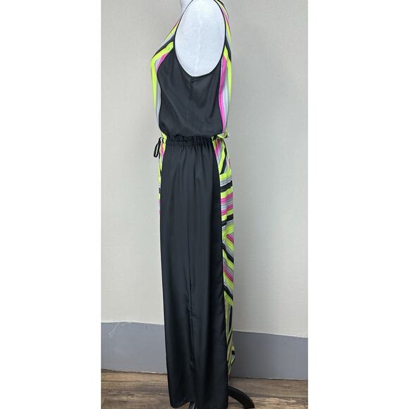 Michael Kors Maxi Black W/ Neon Geometric Design Drawstrings Stunning Dress Sz 8 - Picture 10 of 16